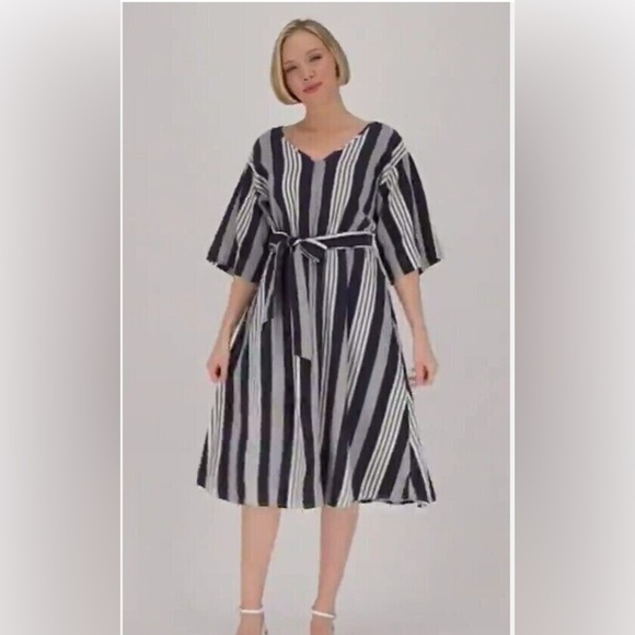 Girl With Curves Linen Blend Navy Striped MIDI Dress 4XT NWOT summer nautical - Picture 2 of 7